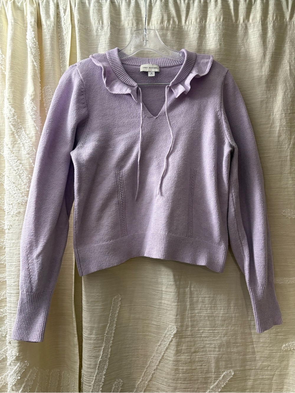 Ruffled V-Neck Sweater with Tie — Lilac